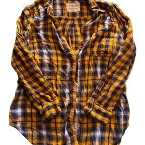 Abercrombie & Fitch Mustard and Navy Plaid Long Sleeve Shirt